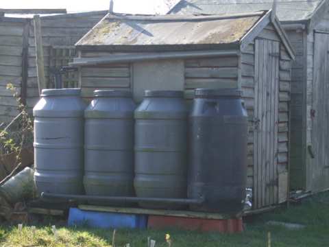 A 55 or 30 gallon water barrel are the typical sizes available and 