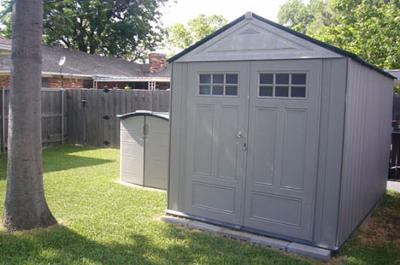 shed with temporary jf type ground anchors garden shed