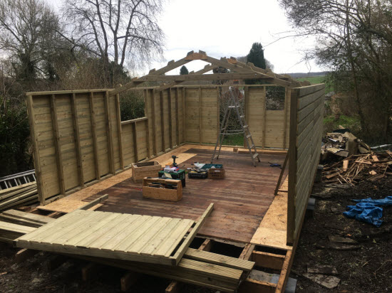 Shed walls in place