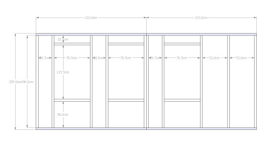 A shed wall framing drawing made using sketchup