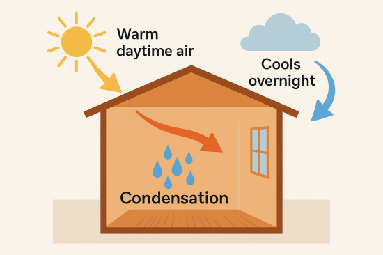 diagram showing how humidity moves and causes condensation