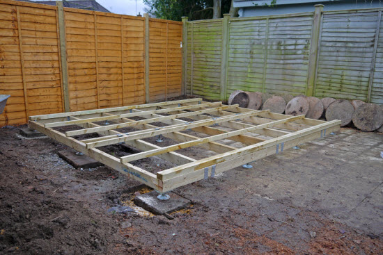 Adjustable shed foundation - metal jacks