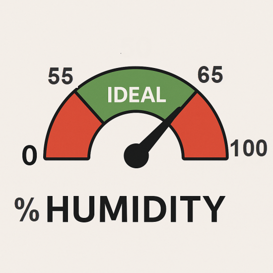Infographic showing target humidity for the inside of a shed
