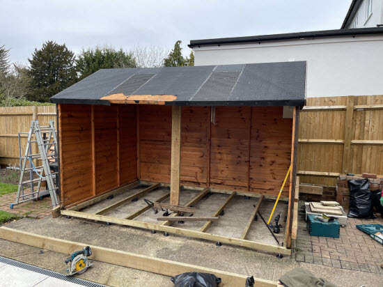 Shed roof under construction