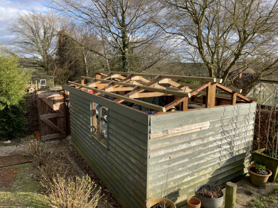 Shed roof under construction