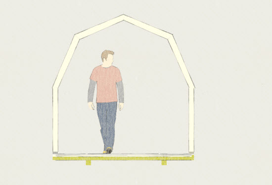 cross section through low roof gambrel shed
