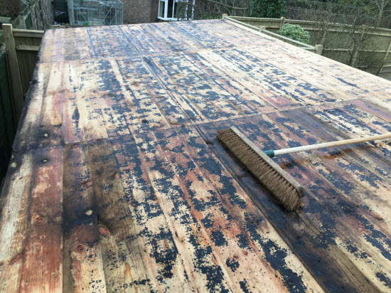 A saturated shed roof deck